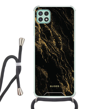 Black Marble - Samsung Galaxy A22 5G Handyhülle Crossbody case mit Band