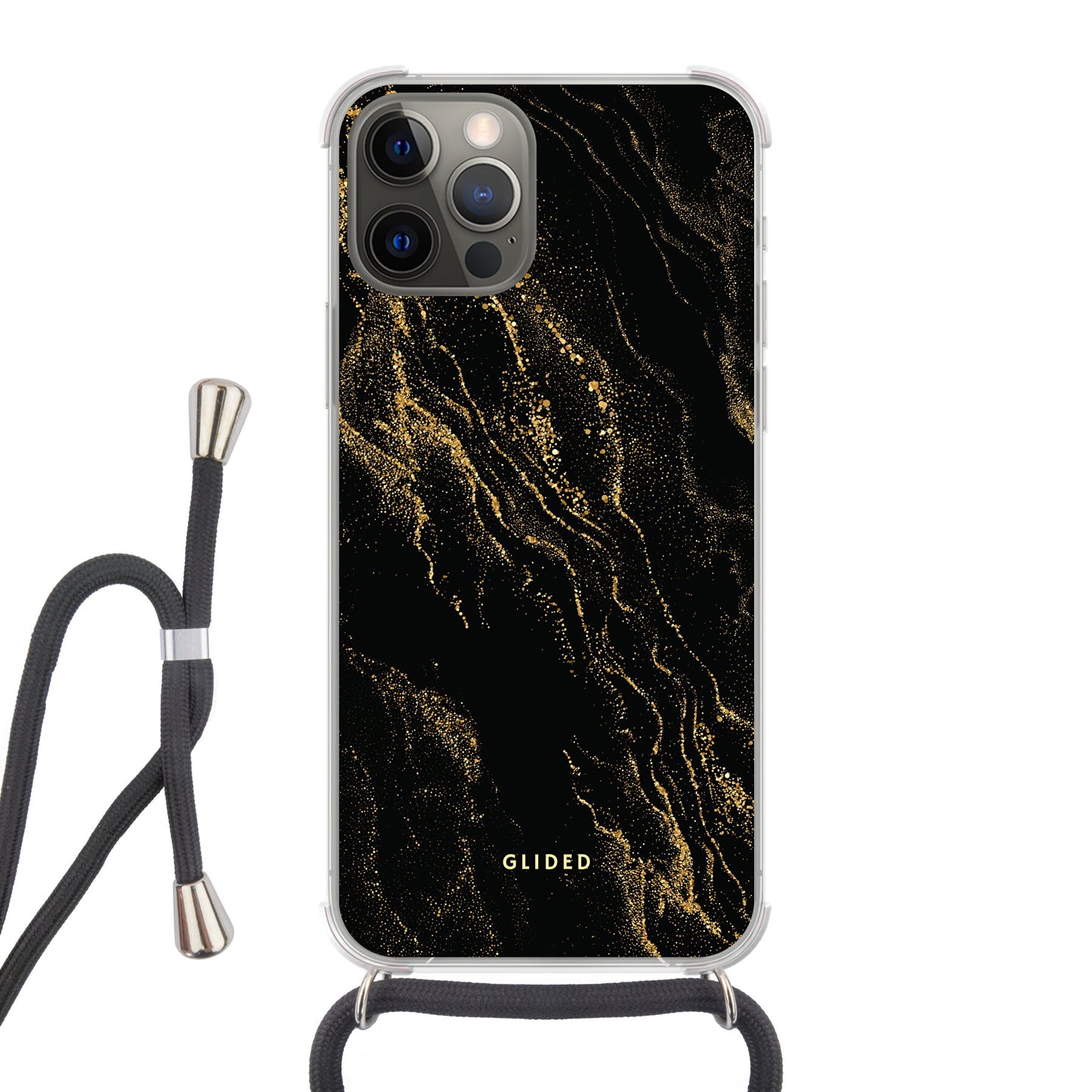 Black Marble - iPhone 12 Handyhülle Crossbody case mit Band