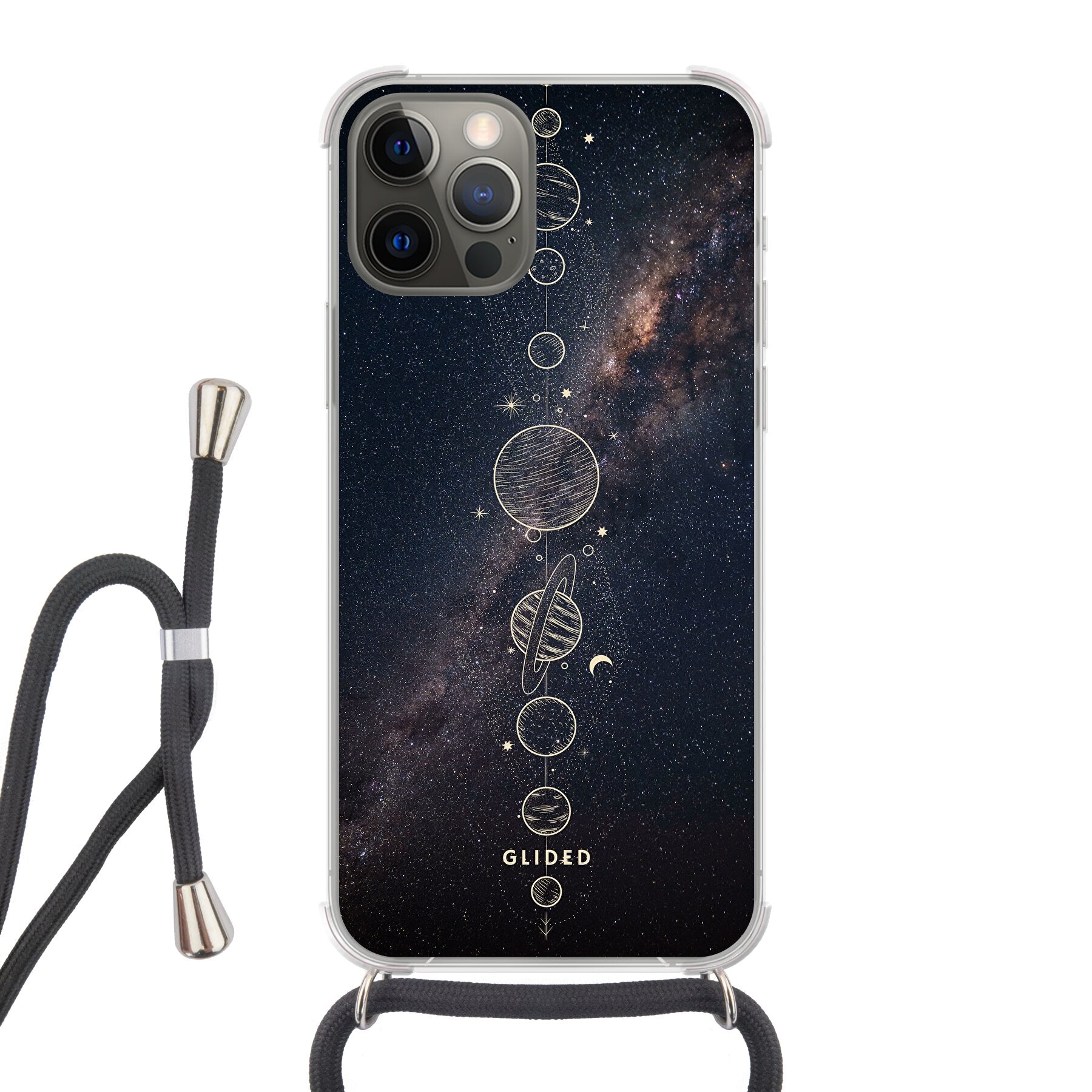Planets - iPhone 12 Handyhülle Crossbody case mit Band