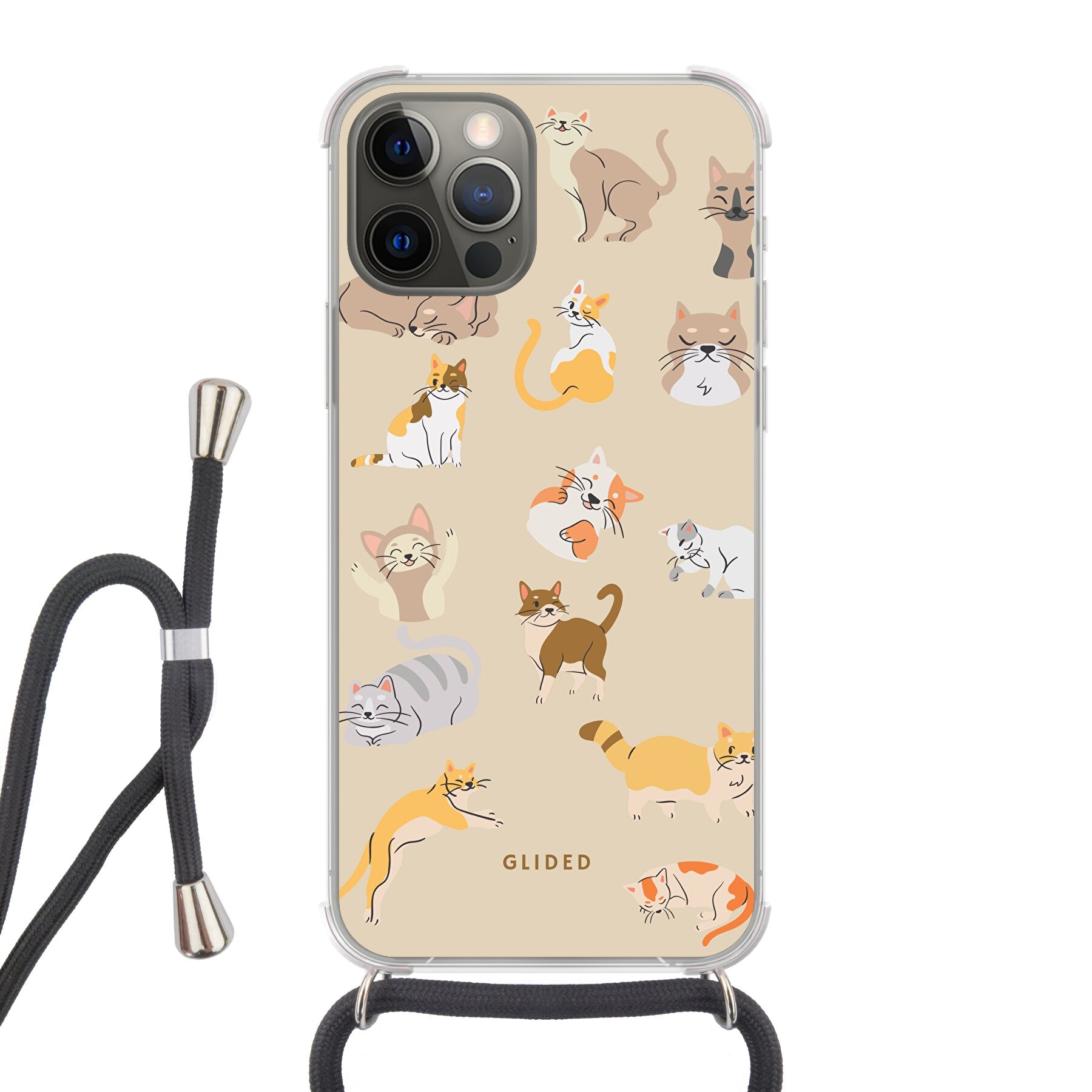 Meow - iPhone 12 Handyhülle Crossbody case mit Band