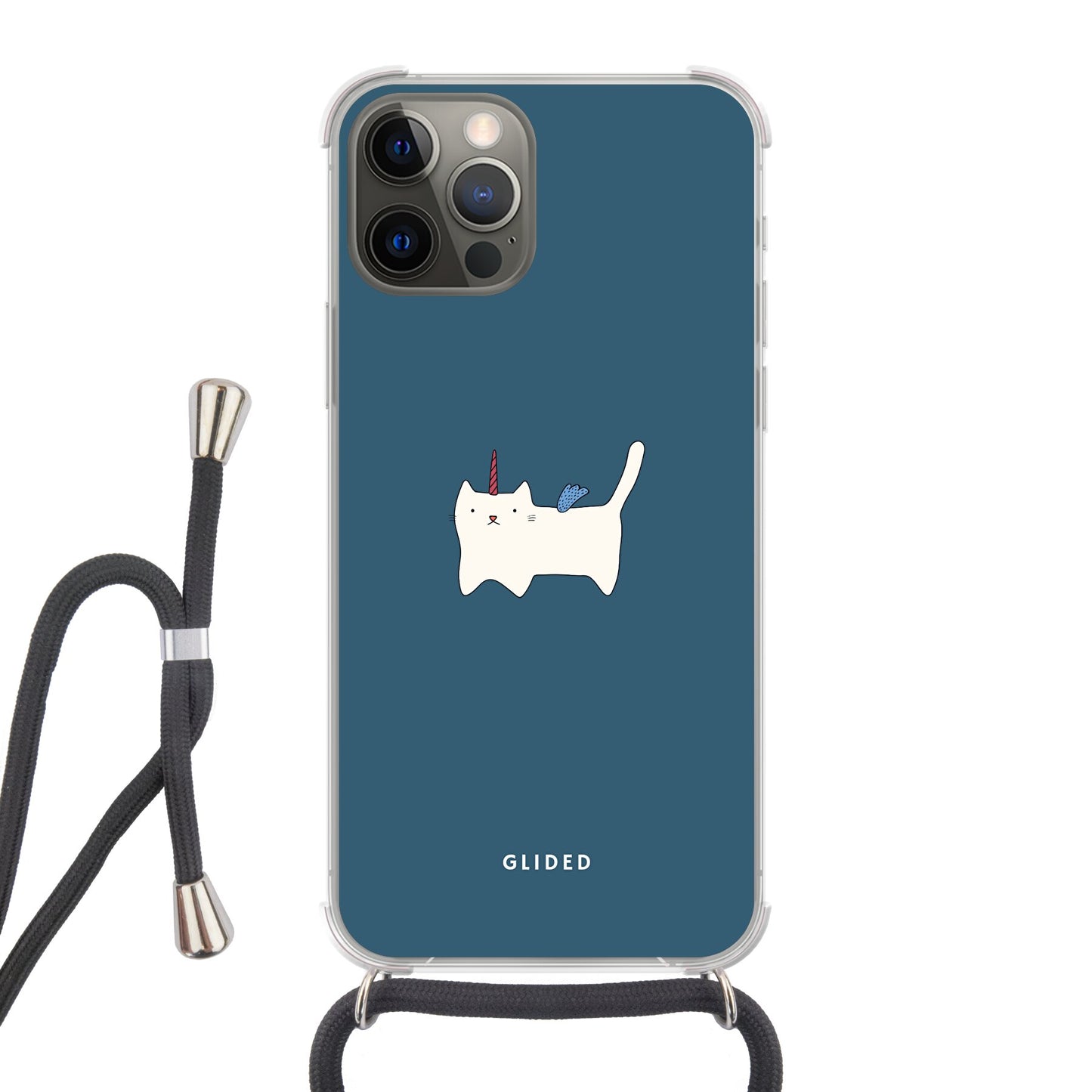 Wonder Cat - iPhone 12 Handyhülle Crossbody case mit Band