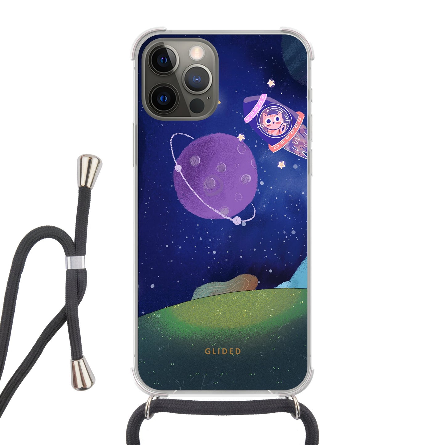 Galaxy Cat - iPhone 12 Handyhülle Crossbody case mit Band