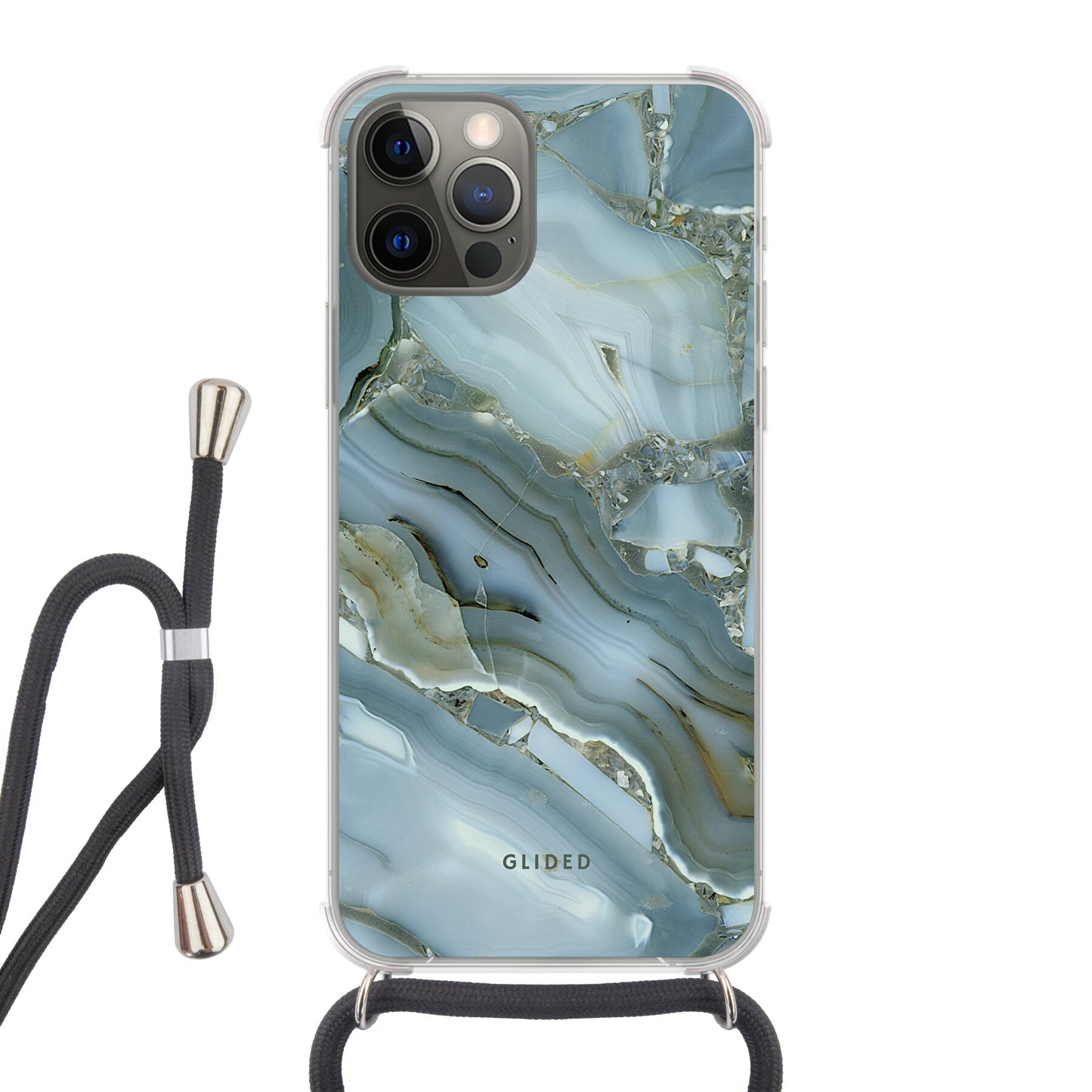 Green Marble - iPhone 12 Handyhülle Crossbody case mit Band