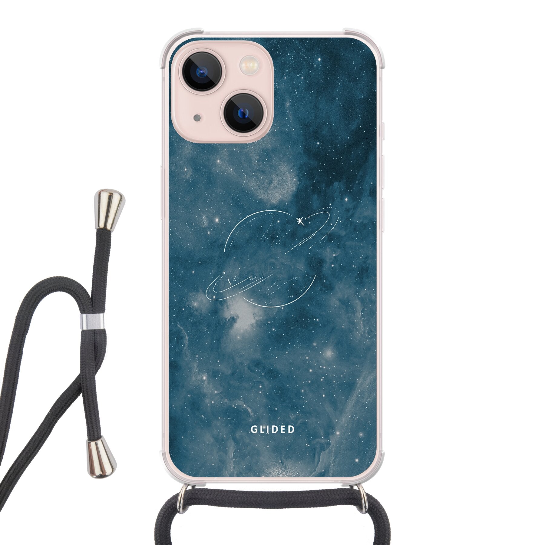 Space Time - iPhone 13 Handyhülle Crossbody case mit Band