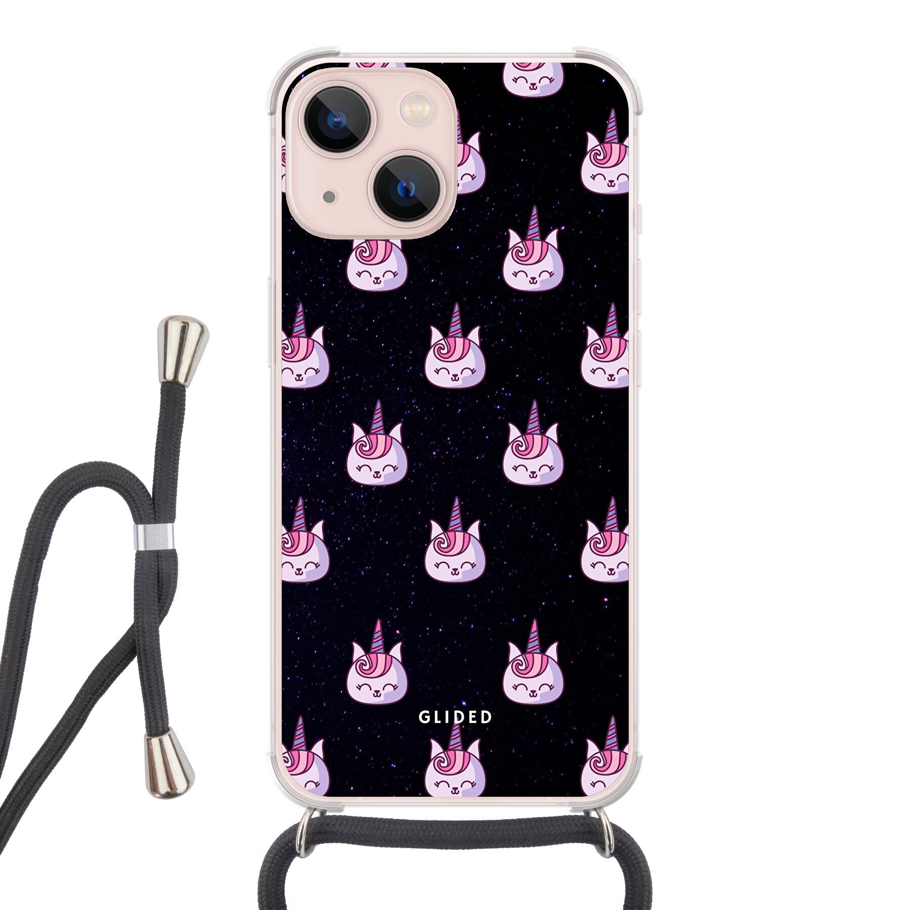 Unicorn Meow - iPhone 13 Handyhülle Crossbody case mit Band