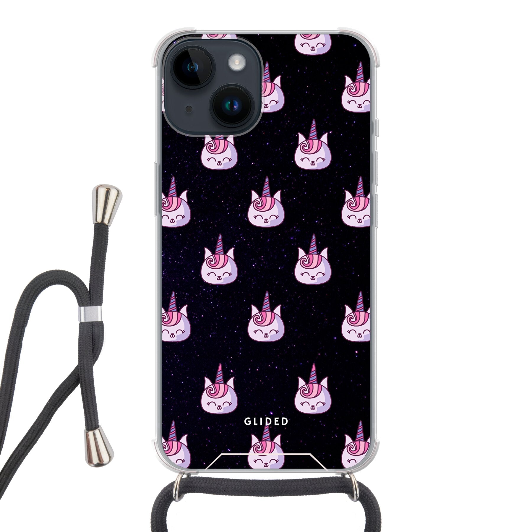 Unicorn Meow - iPhone 14 Handyhülle Crossbody case mit Band