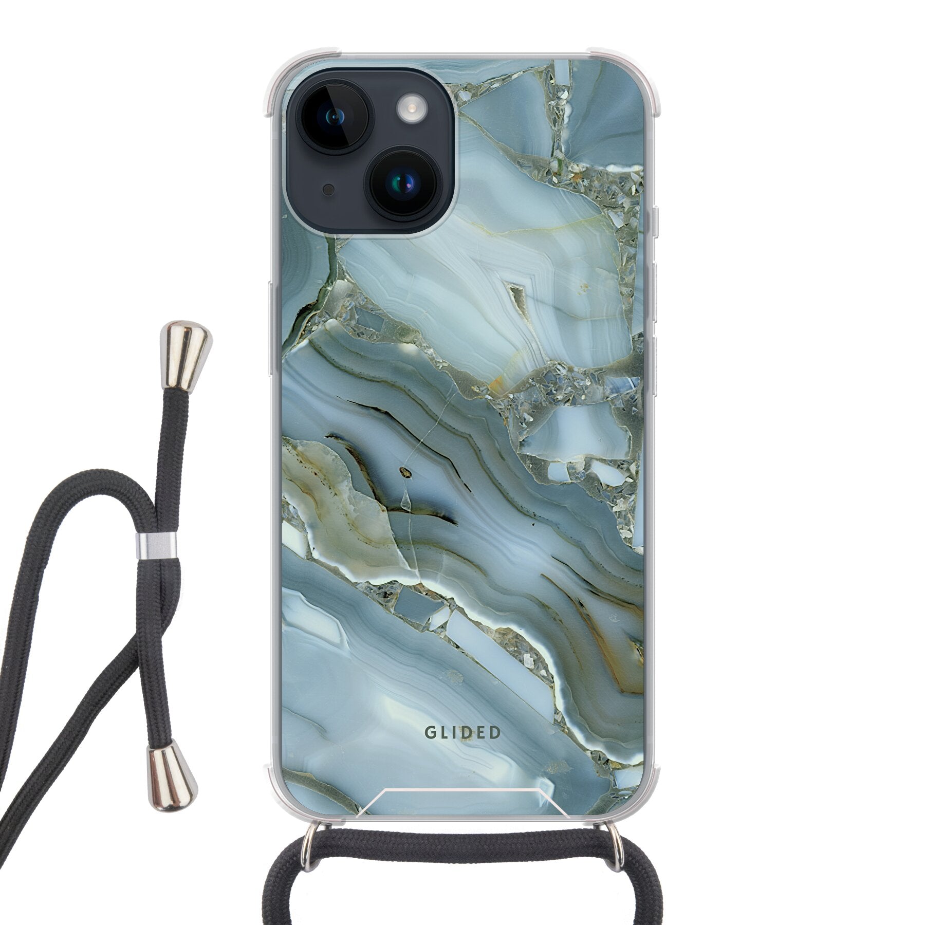 Green Marble - iPhone 14 Handyhülle Crossbody case mit Band