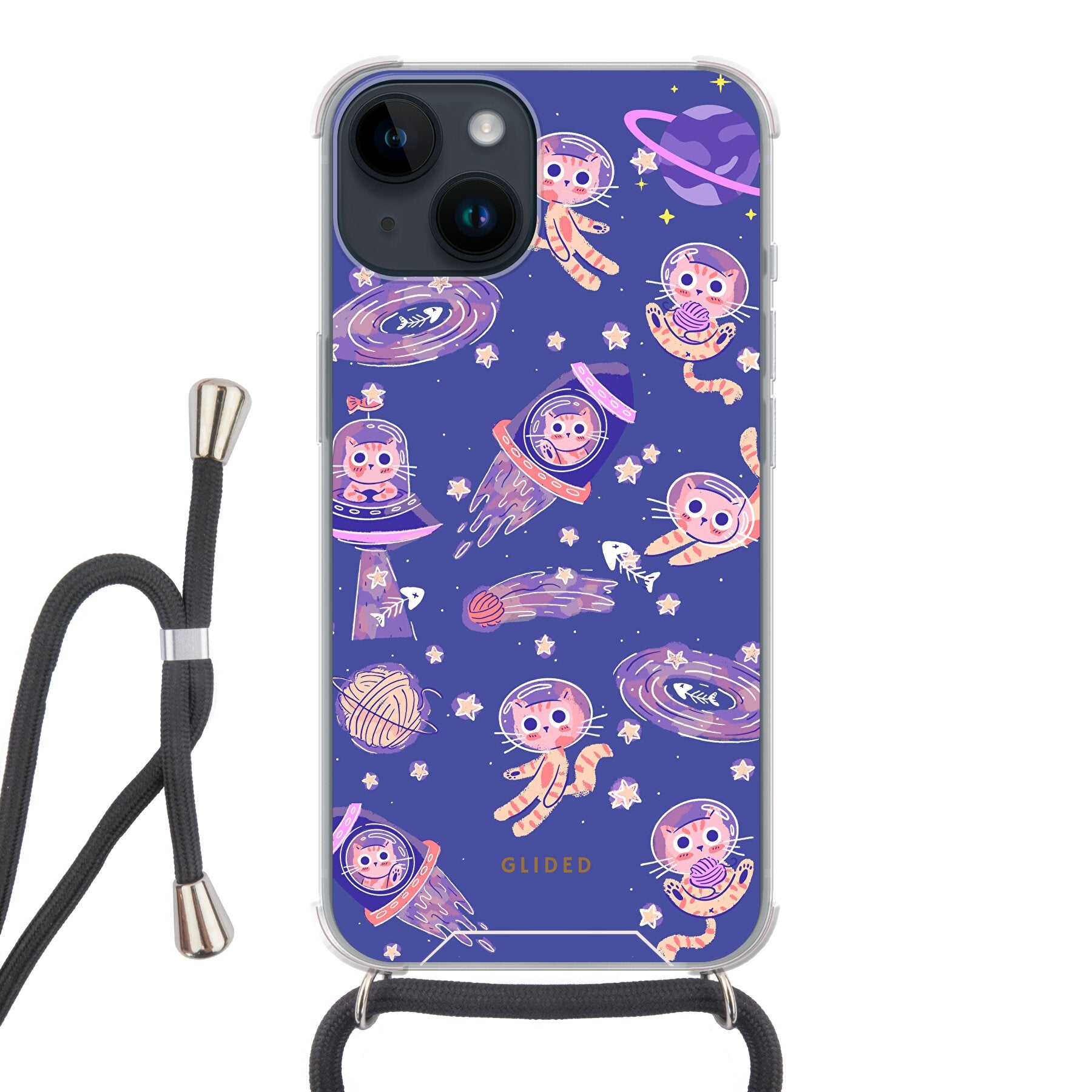 Space Cat - iPhone 14 Handyhülle Crossbody case mit Band