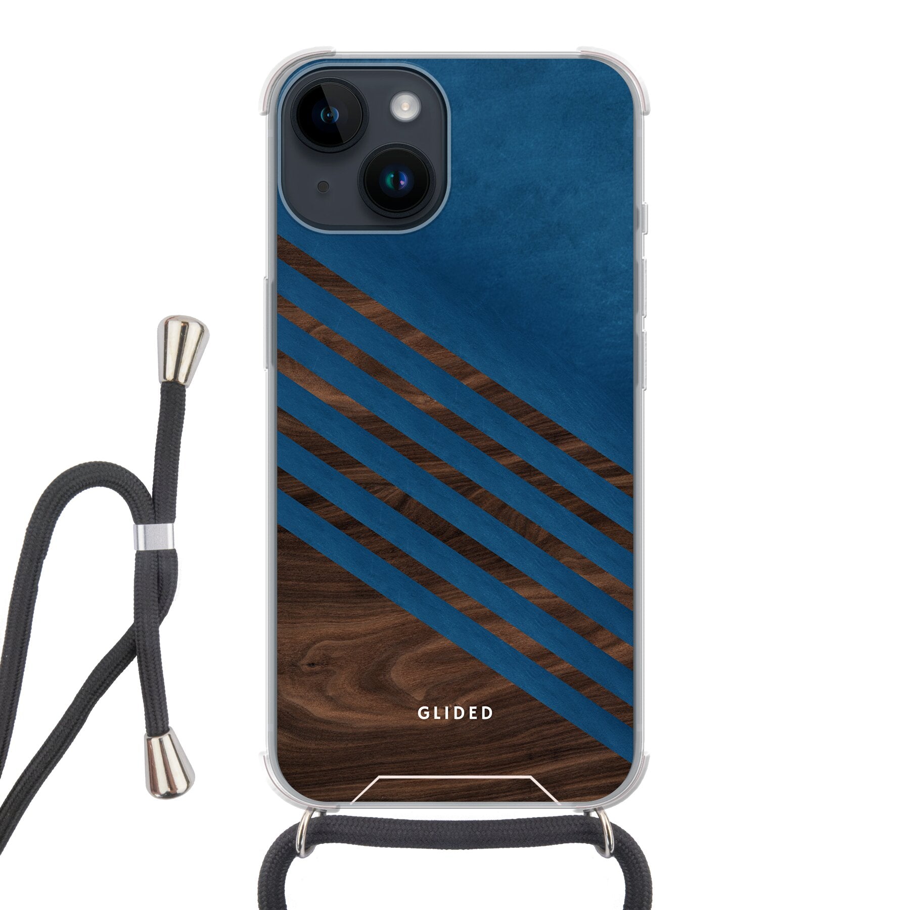 Blue Wood - iPhone 14 Handyhülle Crossbody case mit Band