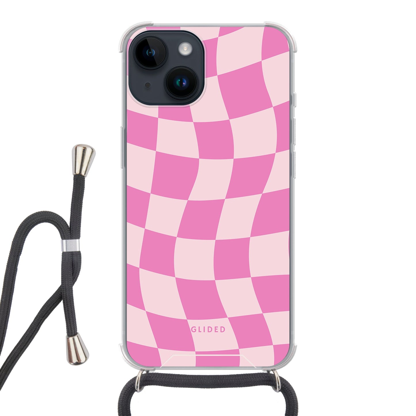 Pink Chess - iPhone 14 Handyhülle Crossbody case mit Band