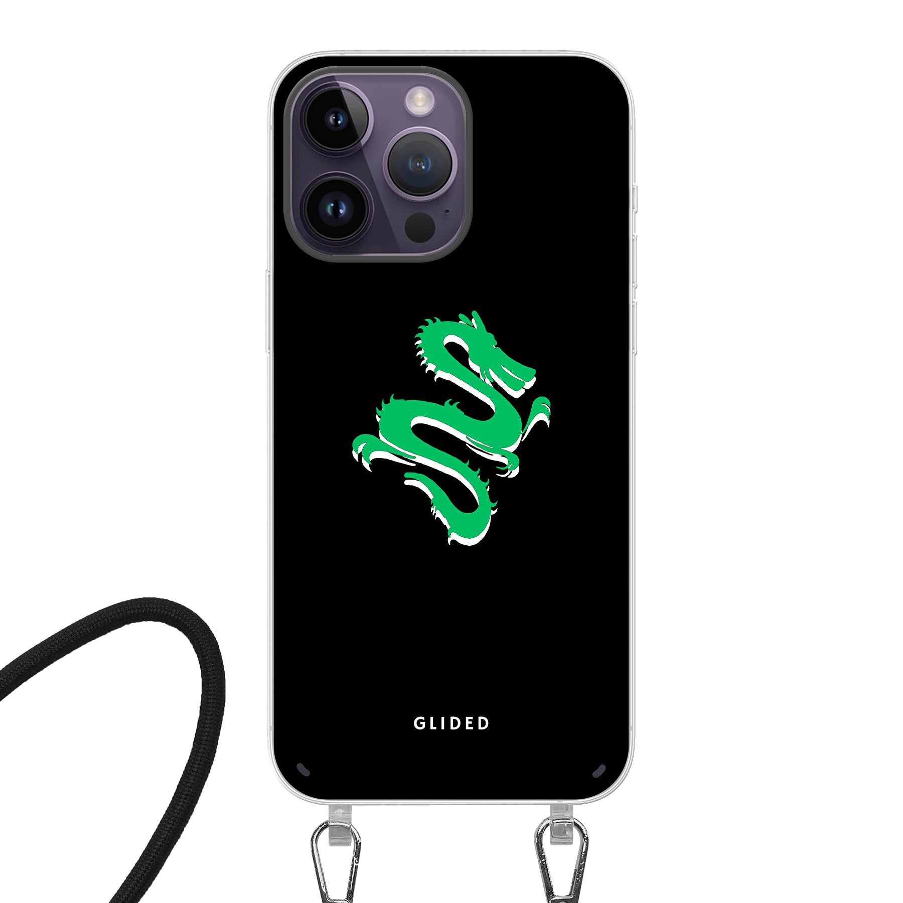 Emerald Dragon - iPhone 14 Pro Handyhülle Crossbody case mit Band
