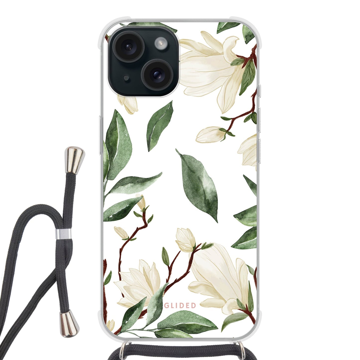 White Elegance - iPhone 15 Handyhülle Crossbody case mit Band