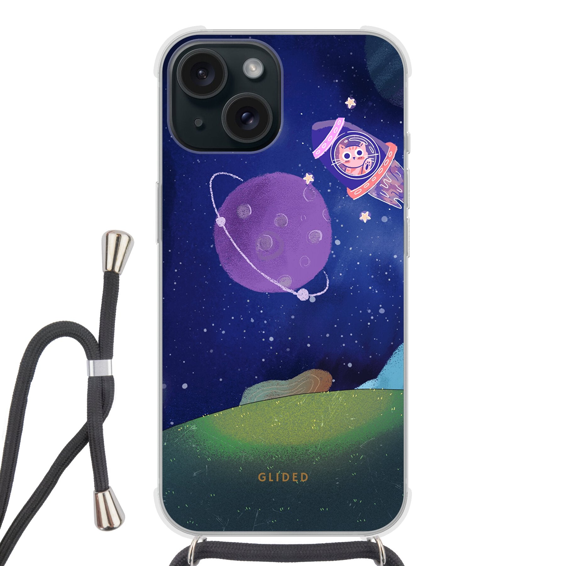 Galaxy Cat - iPhone 15 Handyhülle Crossbody case mit Band