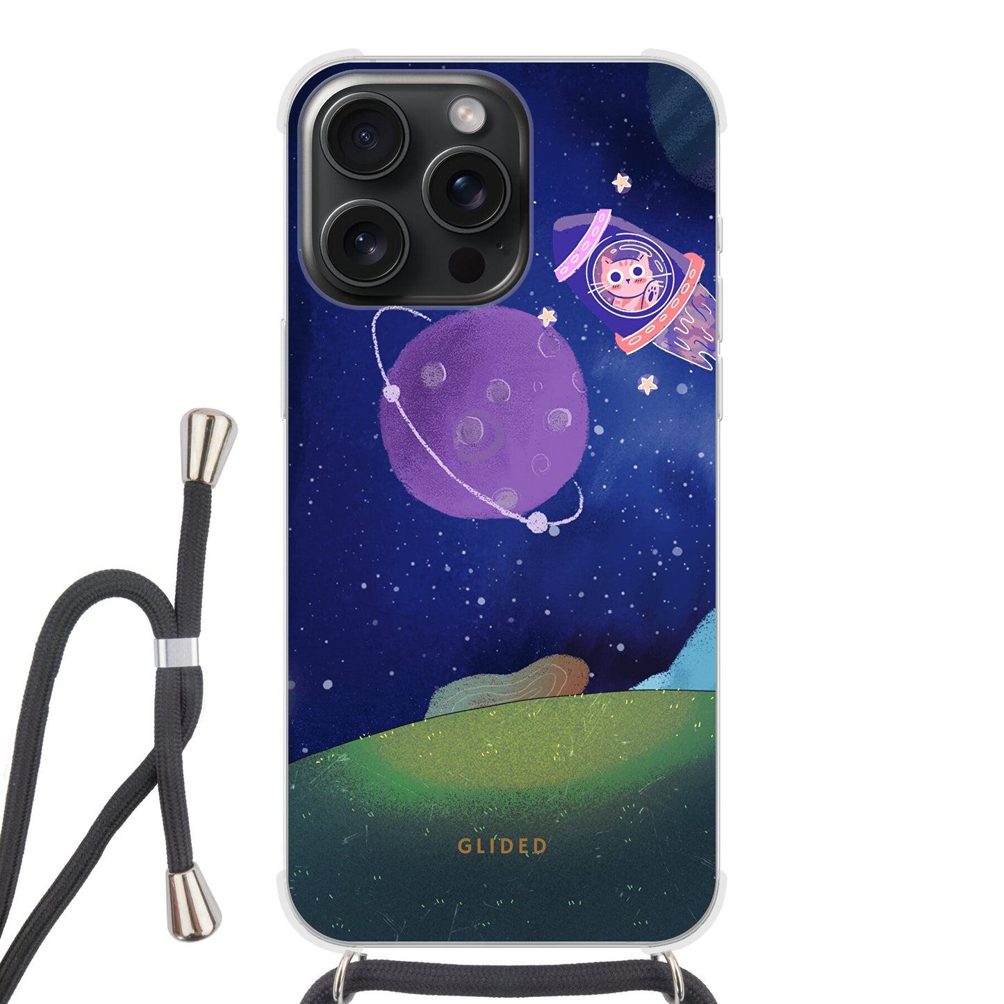 Galaxy Cat - iPhone 15 Pro Handyhülle Crossbody case mit Band