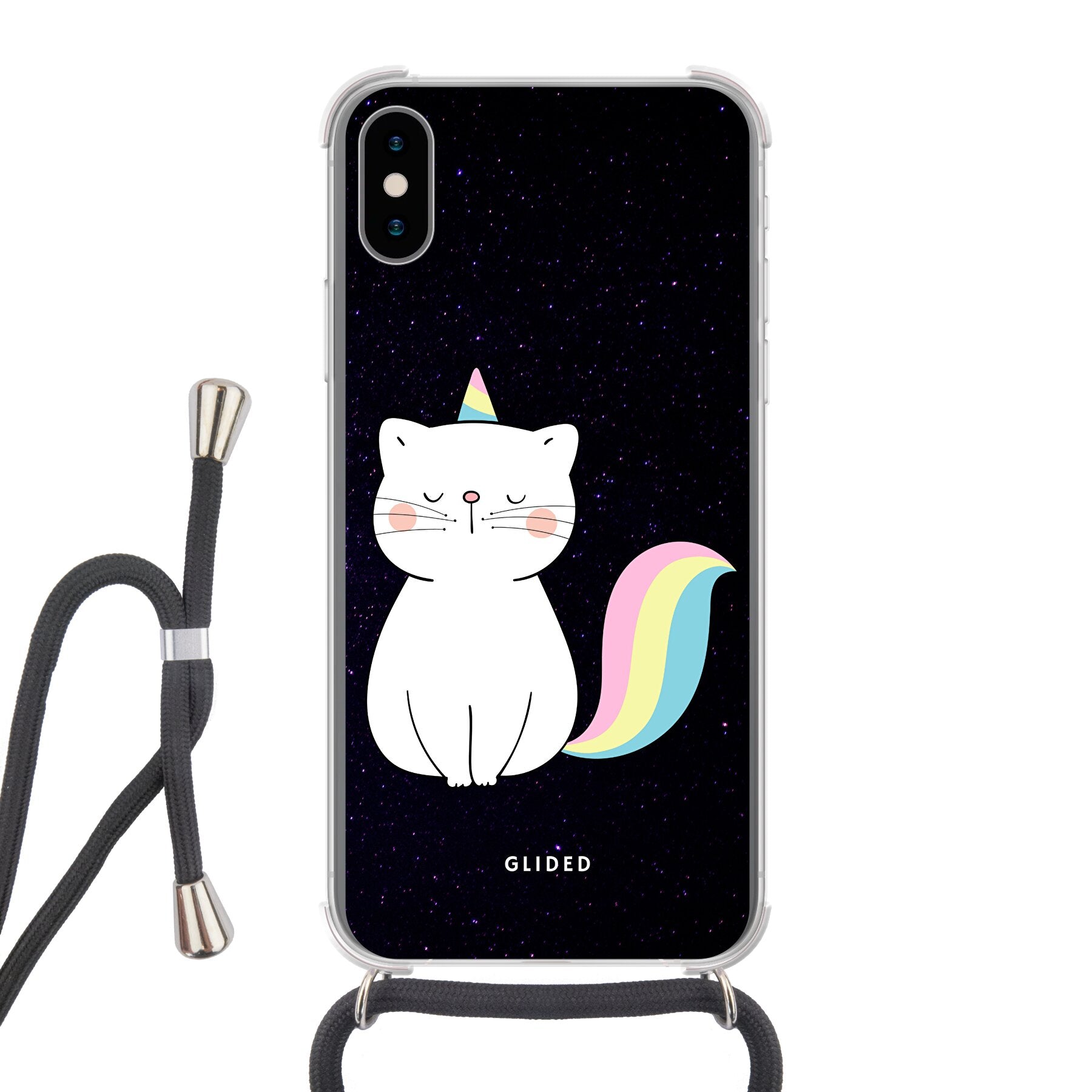 Unicorn Cat - iPhone X/Xs Handyhülle Crossbody case mit Band