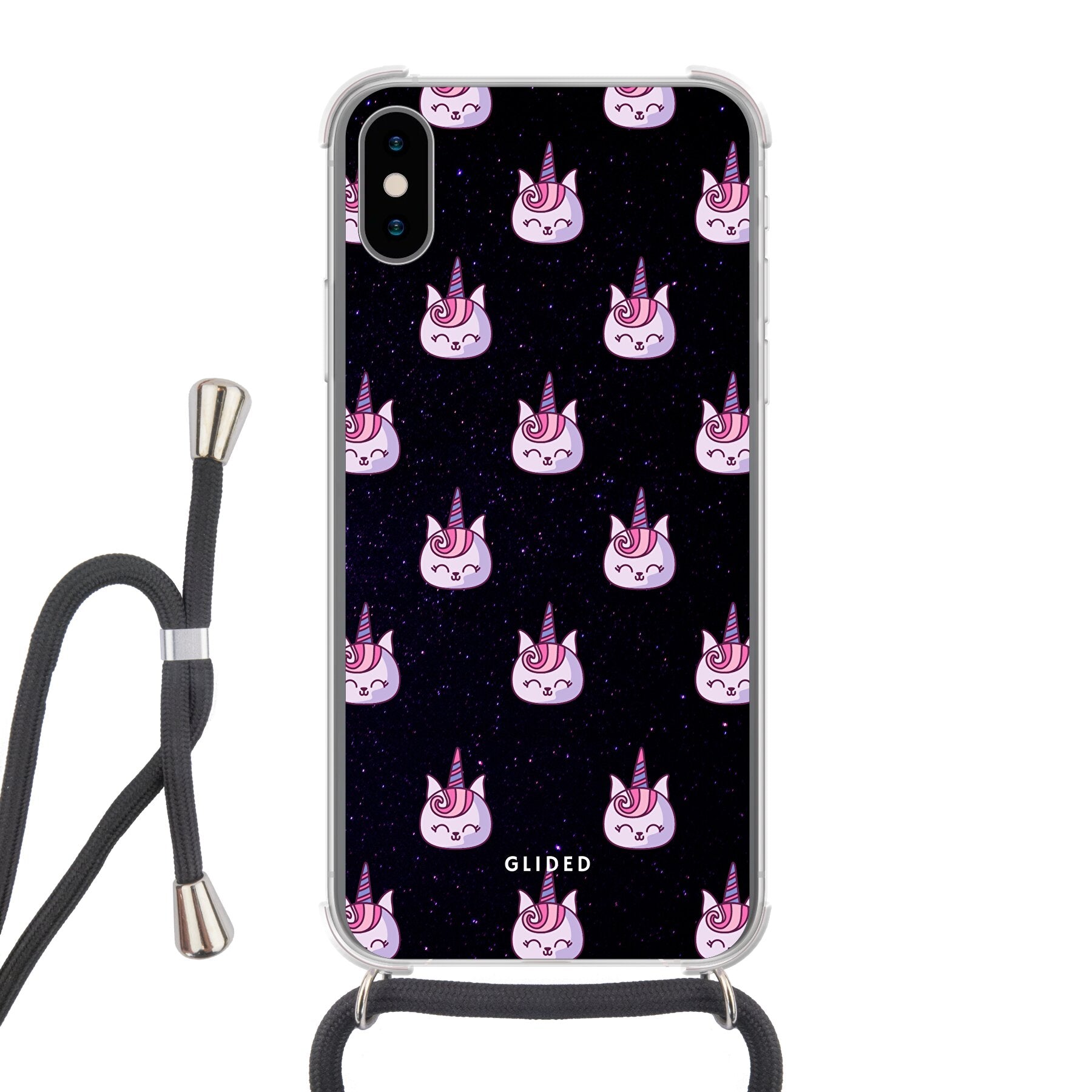 Unicorn Meow - iPhone X/Xs Handyhülle Crossbody case mit Band