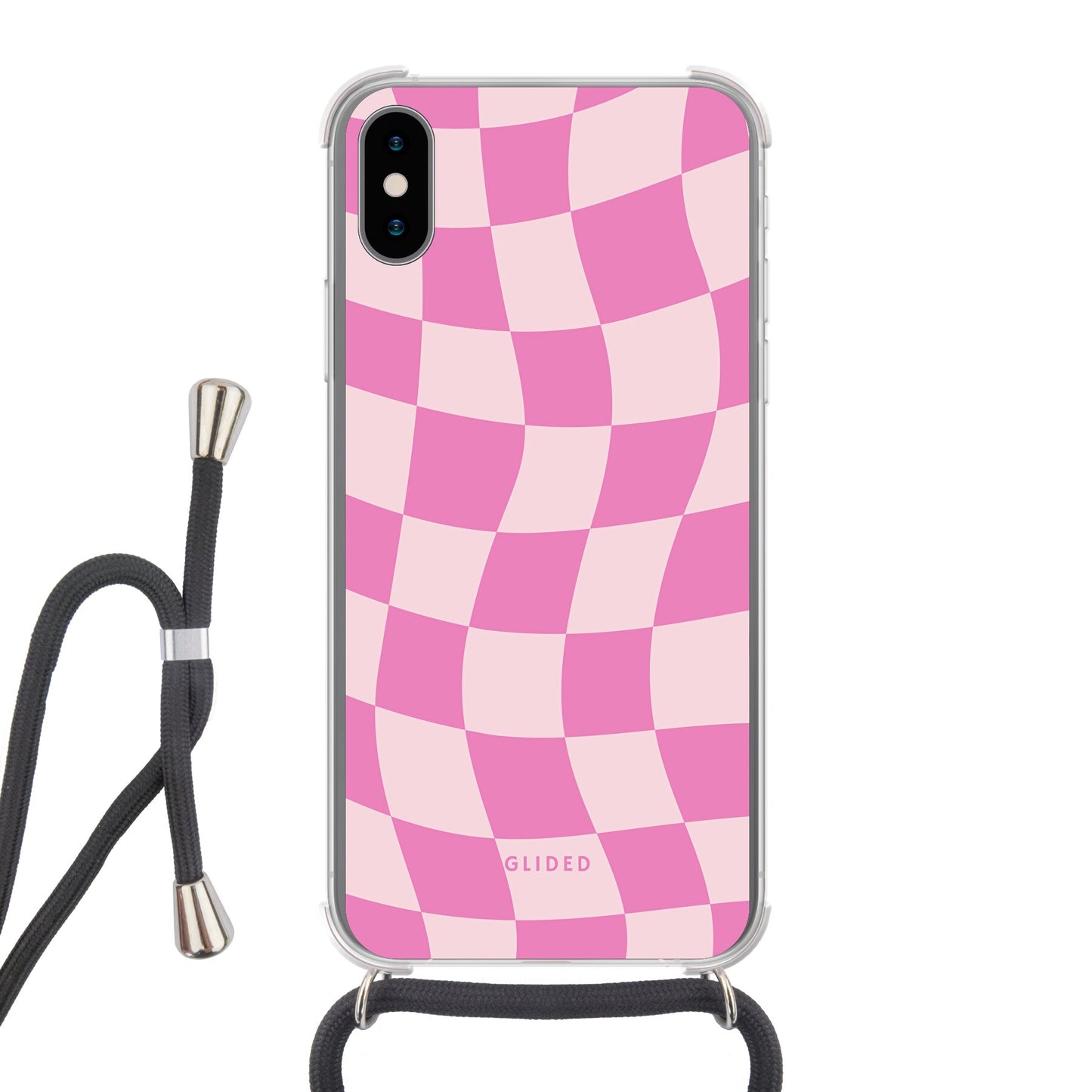 Pink Chess - iPhone X/Xs Handyhülle Crossbody case mit Band